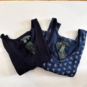 Lauren Ralph Lauren NWT Navy Blue Lace Floral Tank Top Set (2) Size 2X Y2K